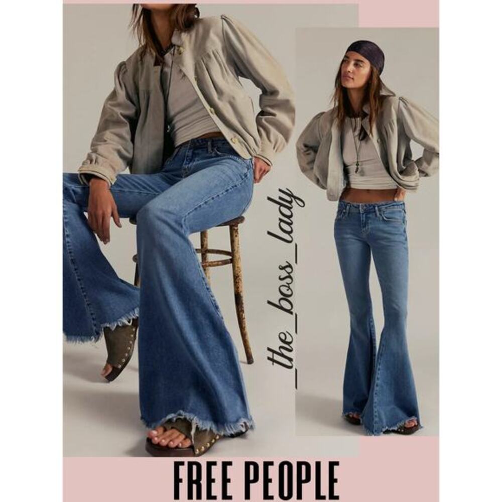 Free People flare pants low-rise jeans stretchy boho bell bottoms 26